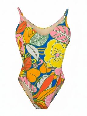 NWT J. Crew Tropical Floral One-Piece Swimsuit in Pink, Yellow & Blue Size 4
